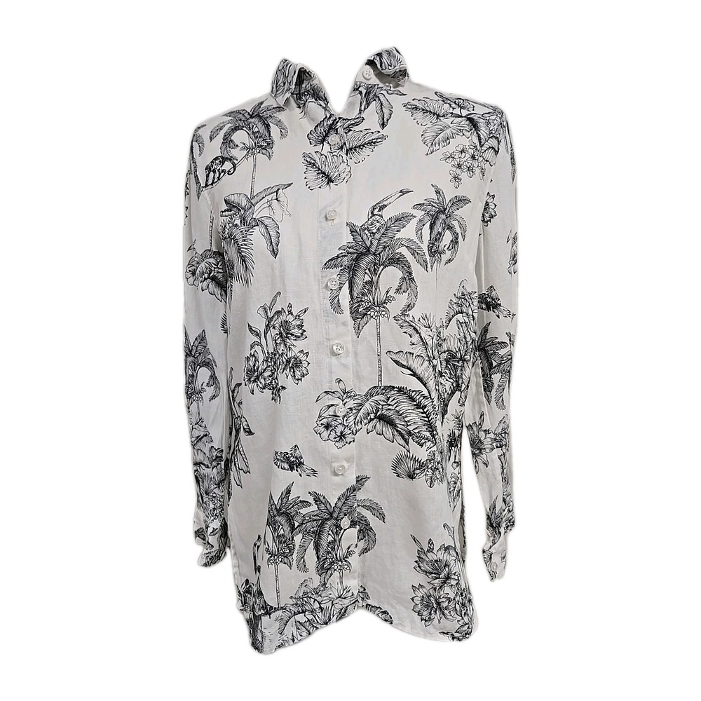Tommy Bahama 100% Linen Button Up Long Sleeve Shirt Tropical Coconut Print XXS